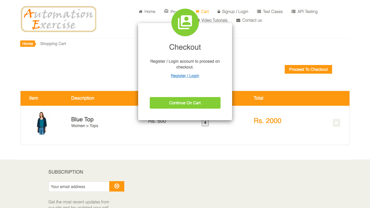 未登入按下結帳,跳出要求登入的 modal
